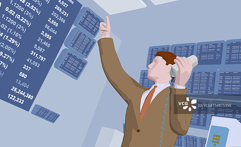 仰视角度拍摄的站在证券交易所的商人图片素材