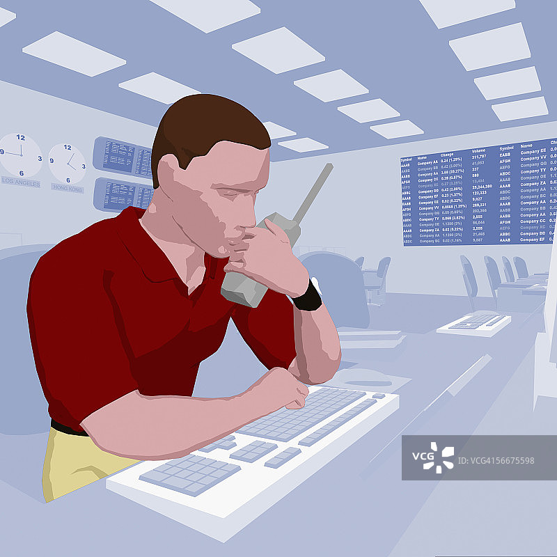在证券交易所电脑前就座的商人图片素材