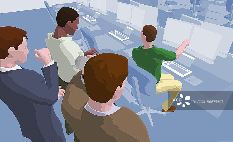 证券交易所的四位商人俯视图图片素材