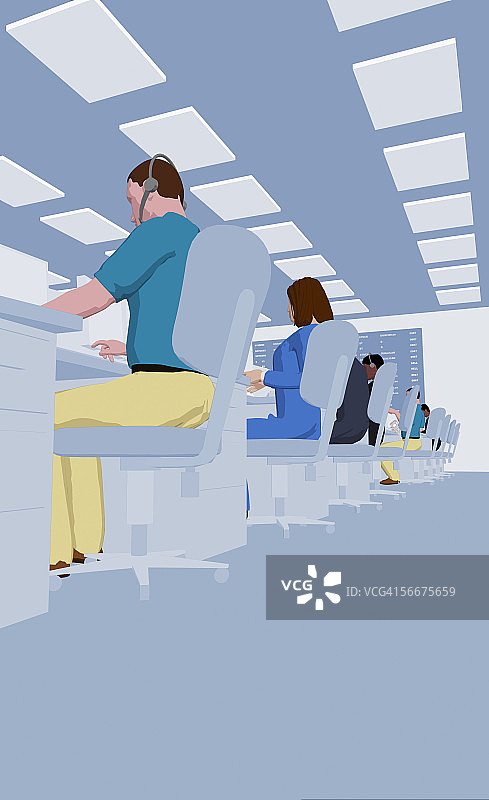 在证券交易所工作的一群商务高管的仰视角度图片素材