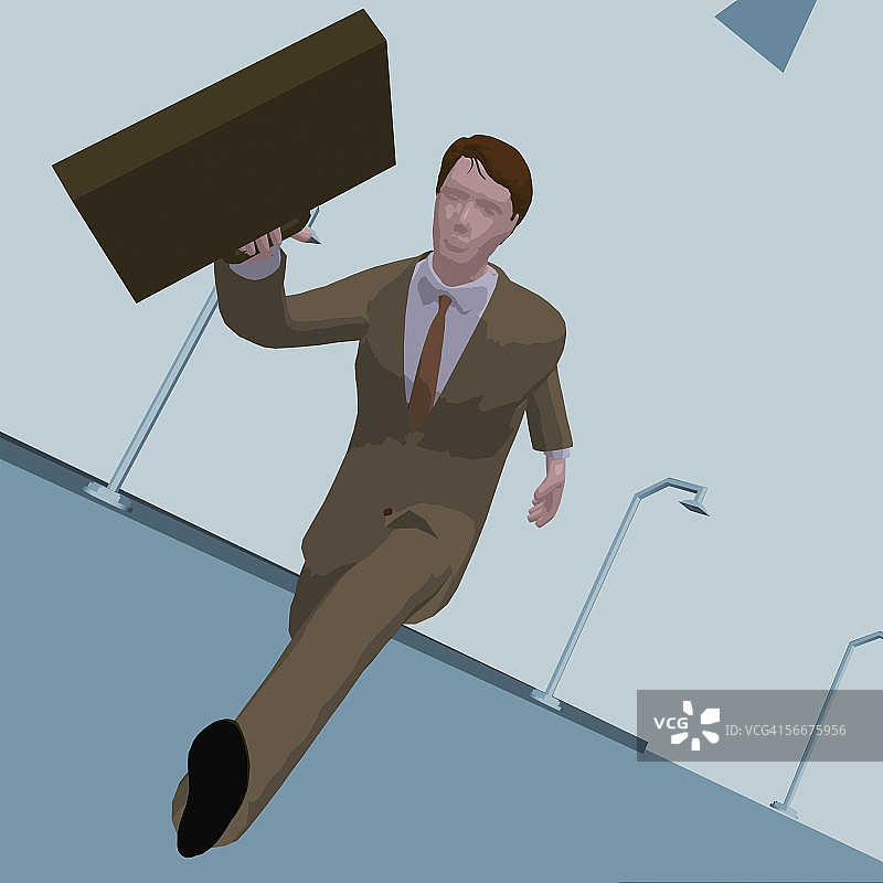 低角度拍摄的商务人士拿着公文包奔跑图片素材