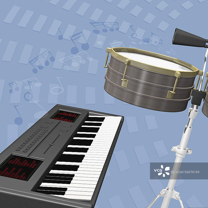 鼓和合成器特写图片素材