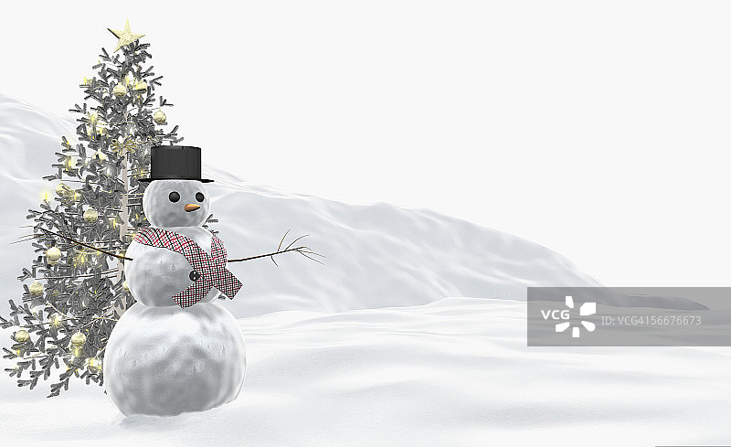 圣诞树前的雪人图片素材