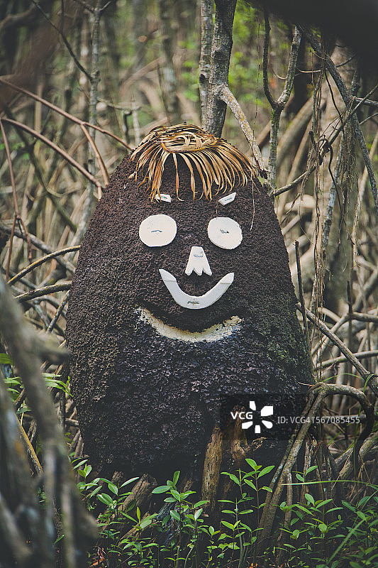 在白蚁丘上添加面部特征，使其看起来像人脸图片素材