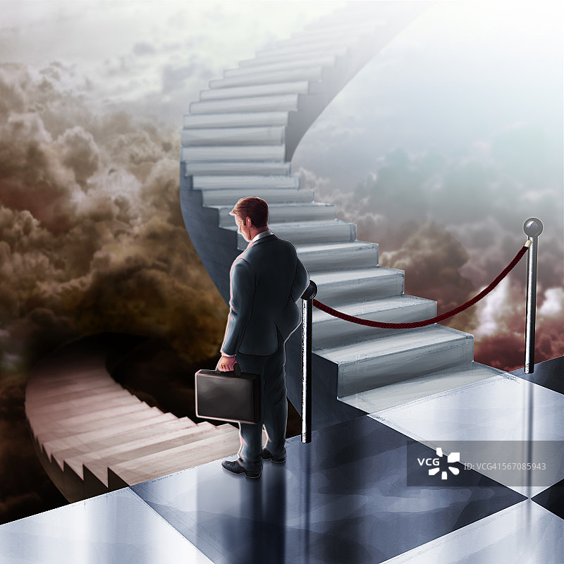 走下楼梯的悲伤商人图片素材