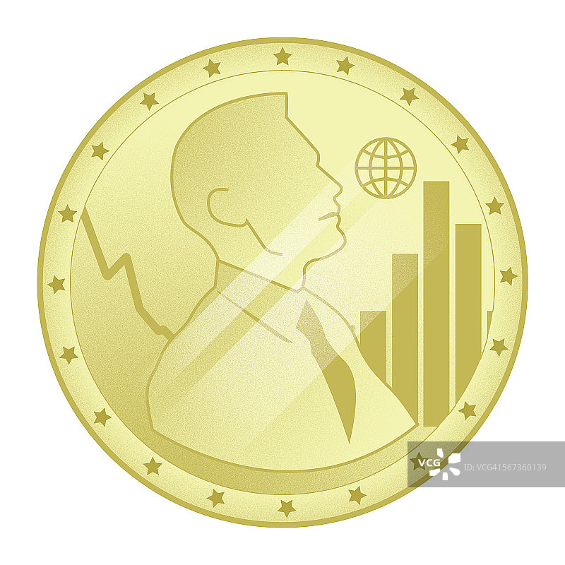 硬币上的条形图与商人，代表业务增长图片素材