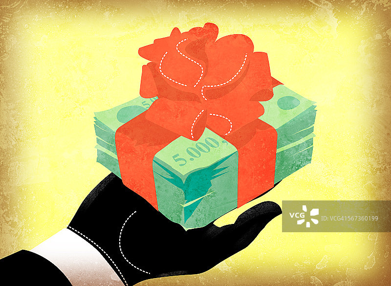 商人手持5000面额货币的插画图片素材