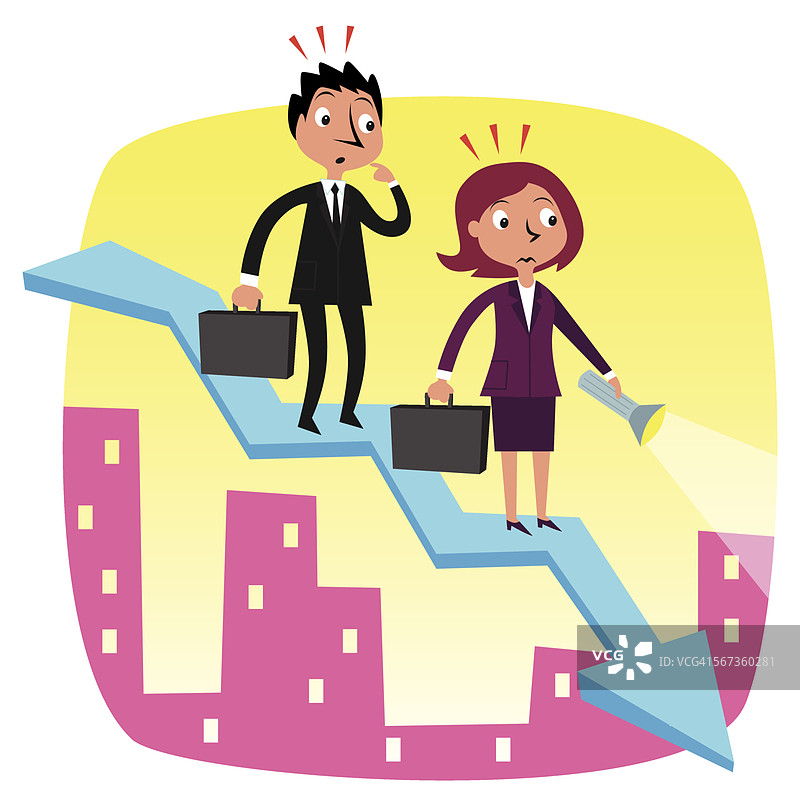 在下跌图上行走的商务人士图片素材