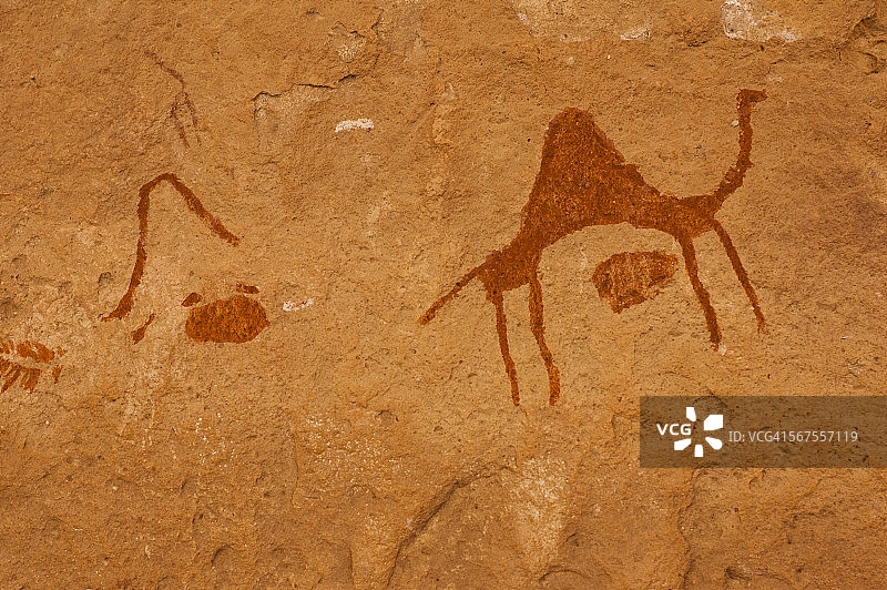 利比亚撒哈拉沙漠的史前岩画图片素材
