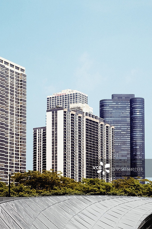 美国伊利诺伊州芝加哥城市摩天大楼仰视角度图片素材