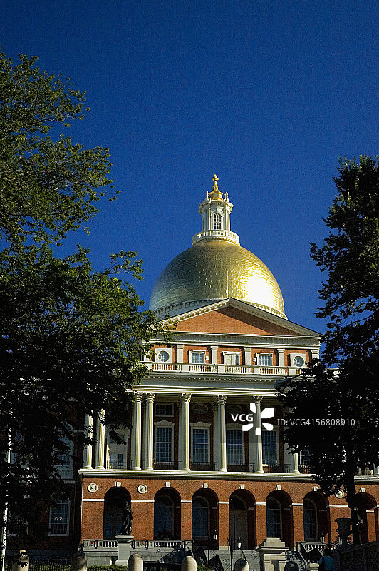 州议会大厦外墙，美国马萨诸塞州波士顿图片素材