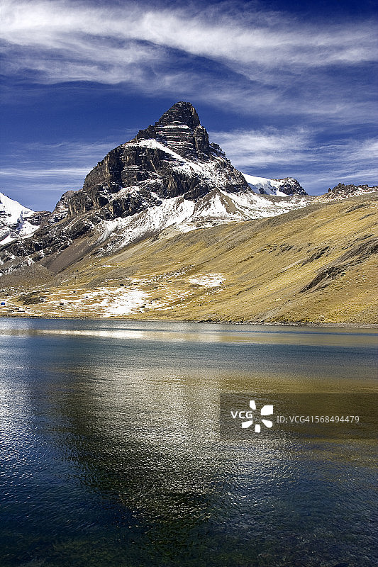 Laguna Chiarkota湖畔的山峰图片素材