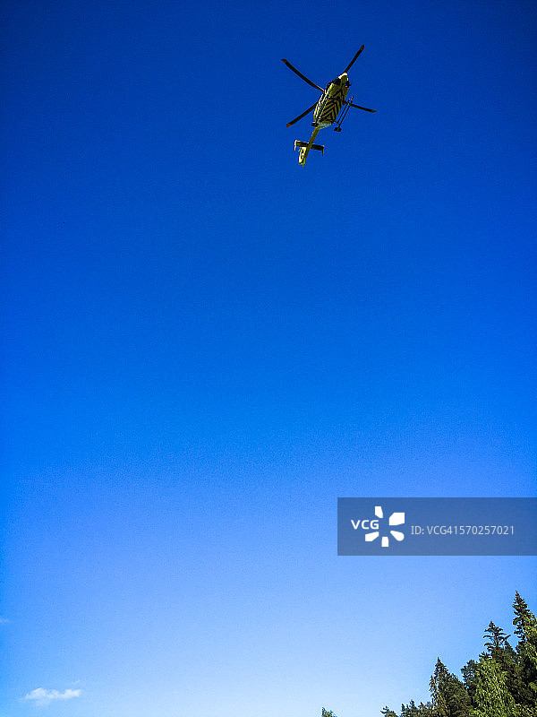 直升机飞往事故现场图片素材