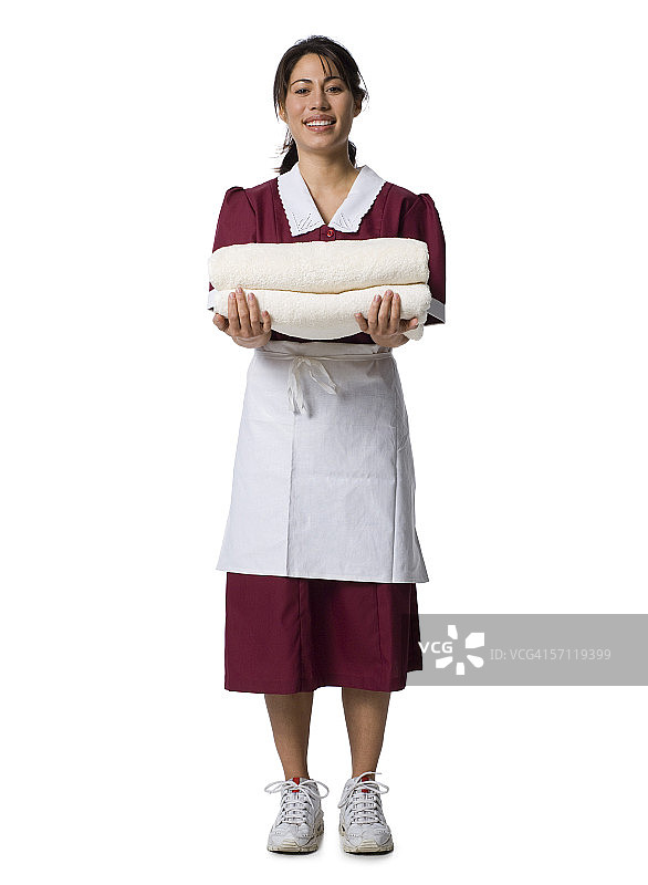女服务员手持毛巾的肖像图片素材