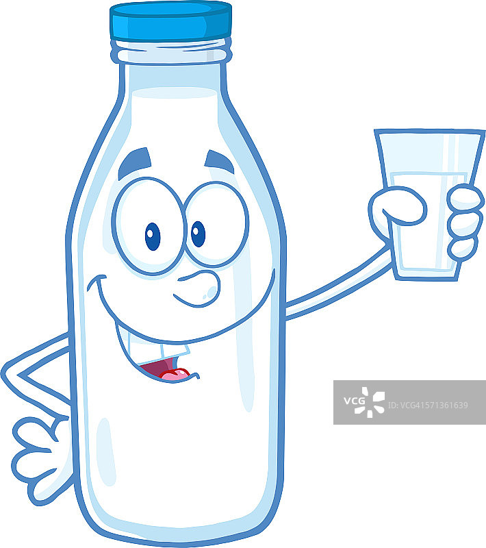 微笑的牛奶瓶卡通吉祥物图片素材