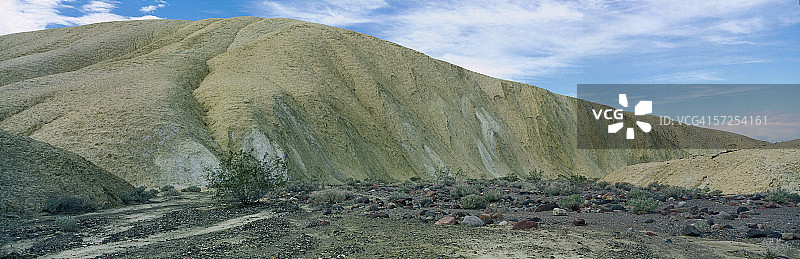 在二十骡队峡谷附近的荒地底部生长的愈创木灌木。死亡谷国家公园，加利福尼亚州图片素材