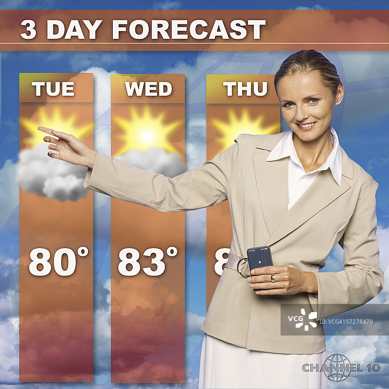 中年女人在电视上播报天气预报图片素材