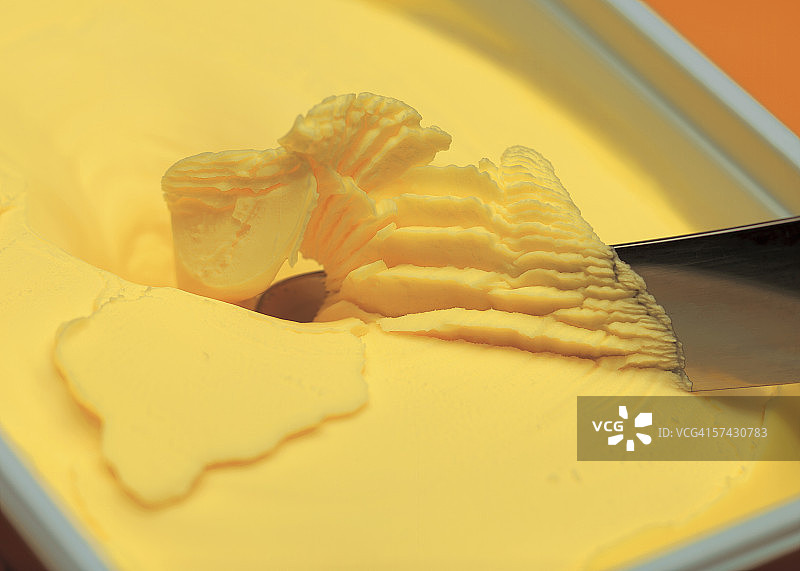 用黄油刀切黄油特写图片素材