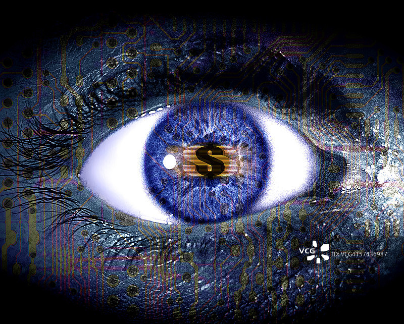 眼睛特写，眼球上带有字母S图片素材