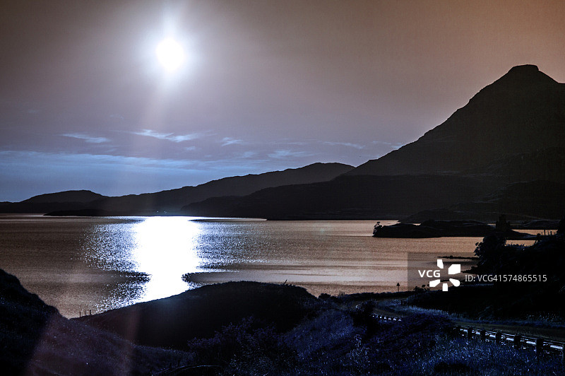 阿辛特湖的日落美景图片素材