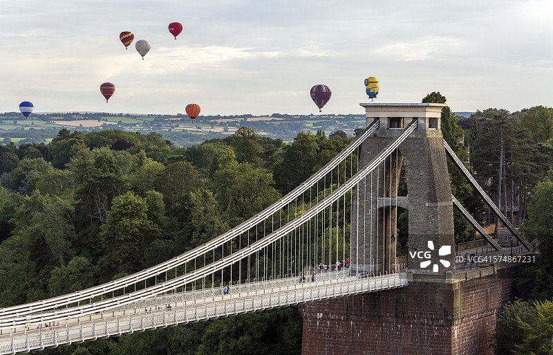 布里斯托克利夫顿悬索桥上的气球图片素材