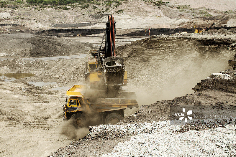 露天矿中工作的挖掘机图片素材