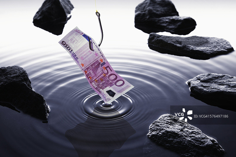 鱼钩上的欧元纸币图片素材