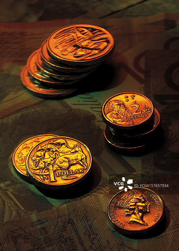 澳大利亚硬币和纸币的特写（已调色）图片素材