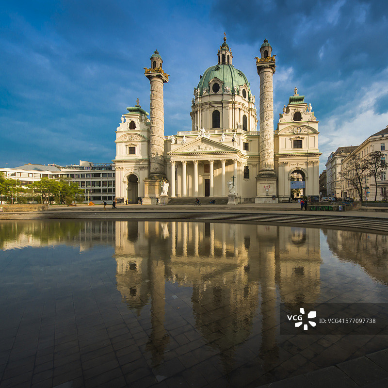 奥地利维也纳卡尔广场日落图片素材