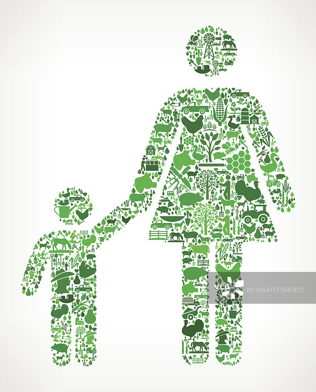 母亲和男孩耕作农业绿色图标图案图片素材