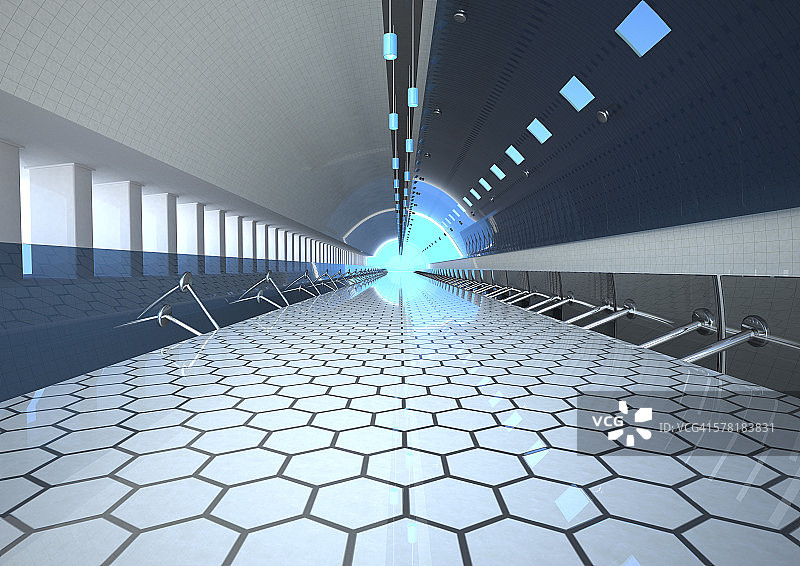 隧道内的人行天桥2.5D渲染图片素材