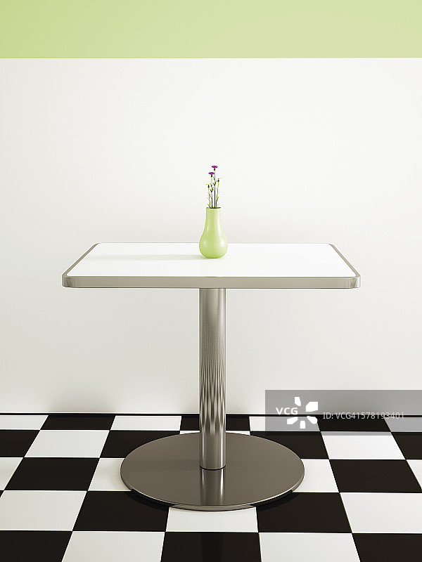 美式餐厅放花瓶的桌子，3D渲染图片素材