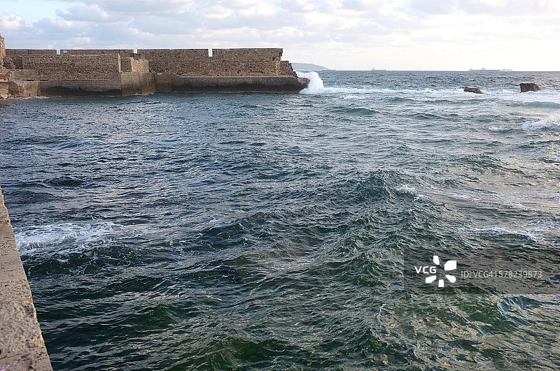 阿克城墙港口城市的日暮图片素材