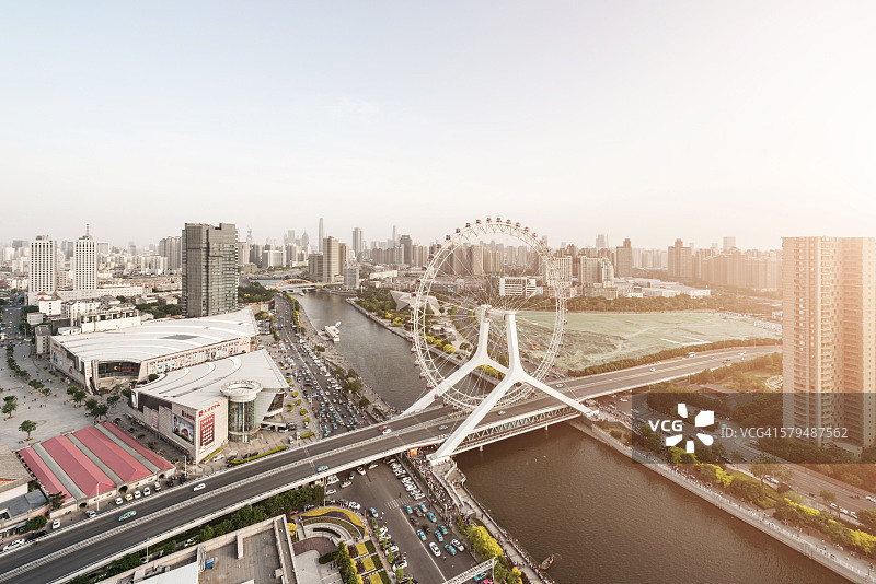 高空俯瞰天津天际线图片素材