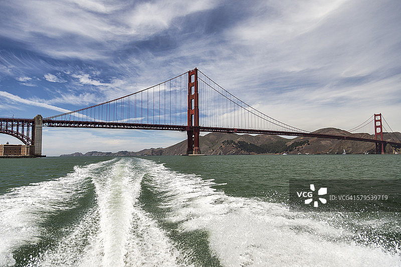旧金山海湾快艇上的金门大桥图片素材