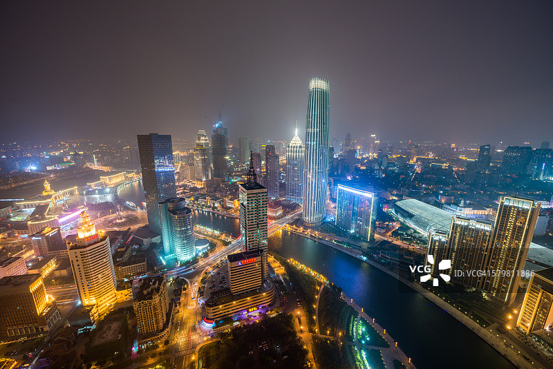 天津夜景航拍图片素材