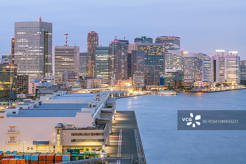 东京湾码头夜景城市景观图片素材
