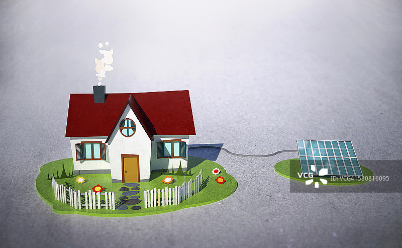 带太阳能电池板的房屋插画图片素材