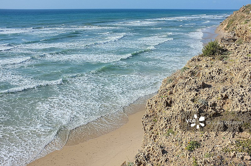 以色列海岸线的砂岩悬崖图片素材