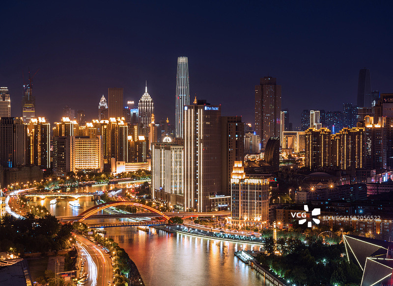 天津夜景鸟瞰图图片素材