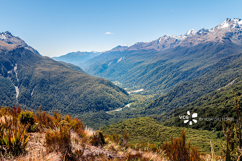 从新西兰路特本步道观赏山谷景色图片素材
