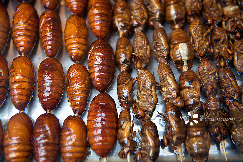 北京东华门夜市出售的熟昆虫图片素材