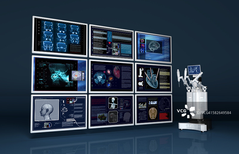 配备9个屏幕的机器人外科医生图片素材