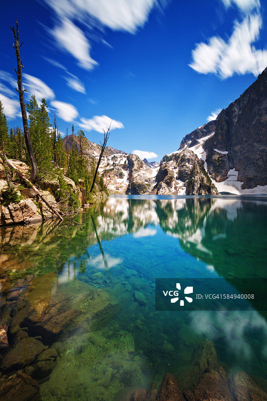 爱达荷州锯齿山脉山羊湖，斯坦利郊外夏季午后长时曝光图片素材