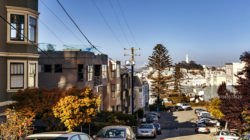 美国加利福尼亚州旧金山，从俄罗斯山看科伊特塔图片素材