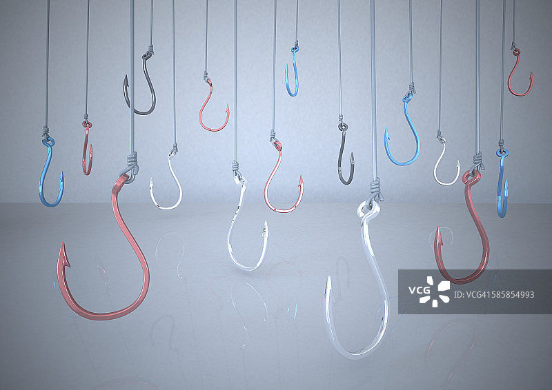 彩色鱼钩悬挂3D图图片素材