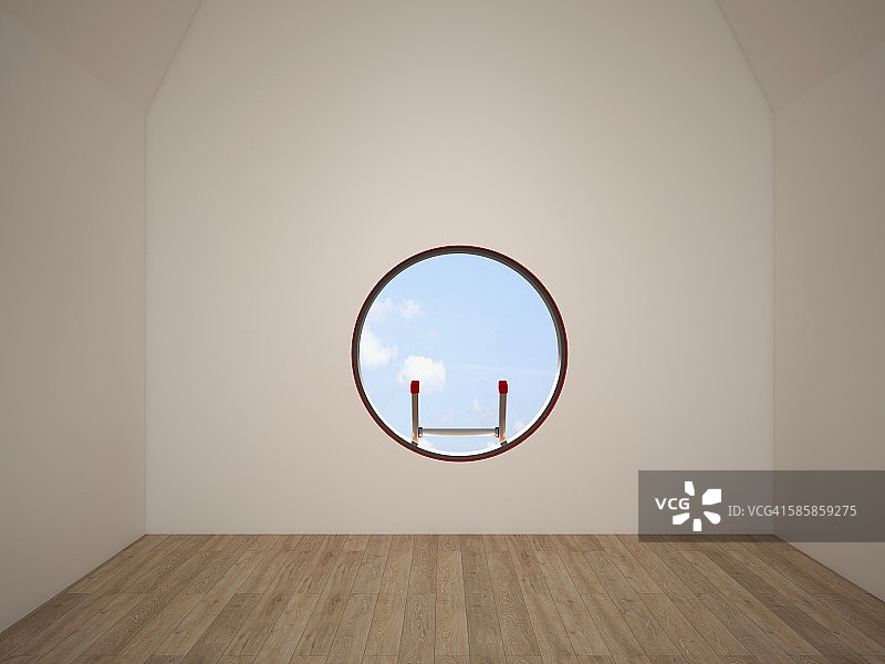 带天窗的空房间，3D渲染图片素材