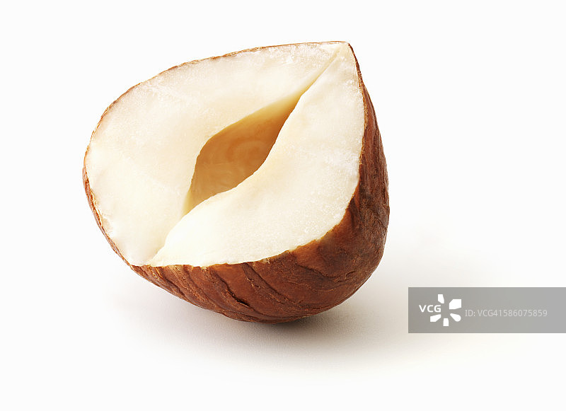 白色背景上的半个榛子图片素材