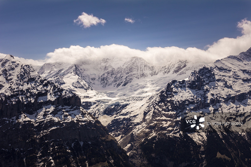 从格林德瓦眺望瑞士阿尔卑斯山图片素材