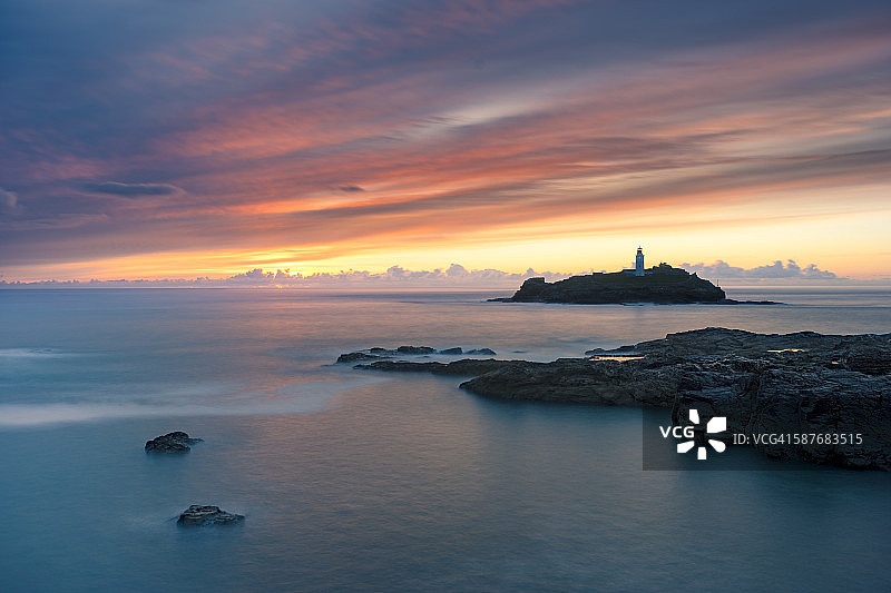 日落时分的戈德雷维灯塔图片素材